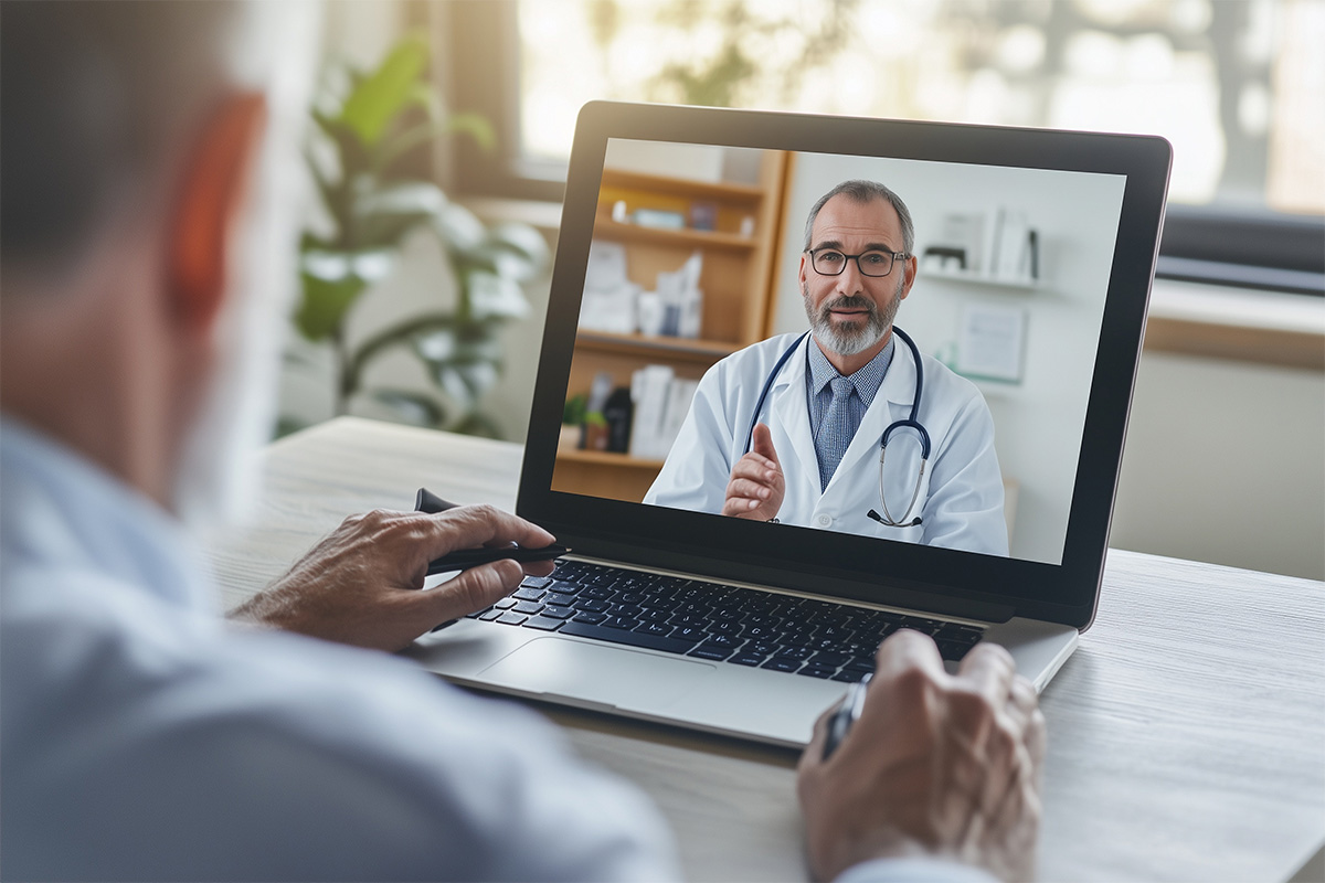 Videokonferenz mit Arzt auf Laptop – Smart Upgrade erfüllt eure gesetzlichen Betreuungsanforderungen flexibel